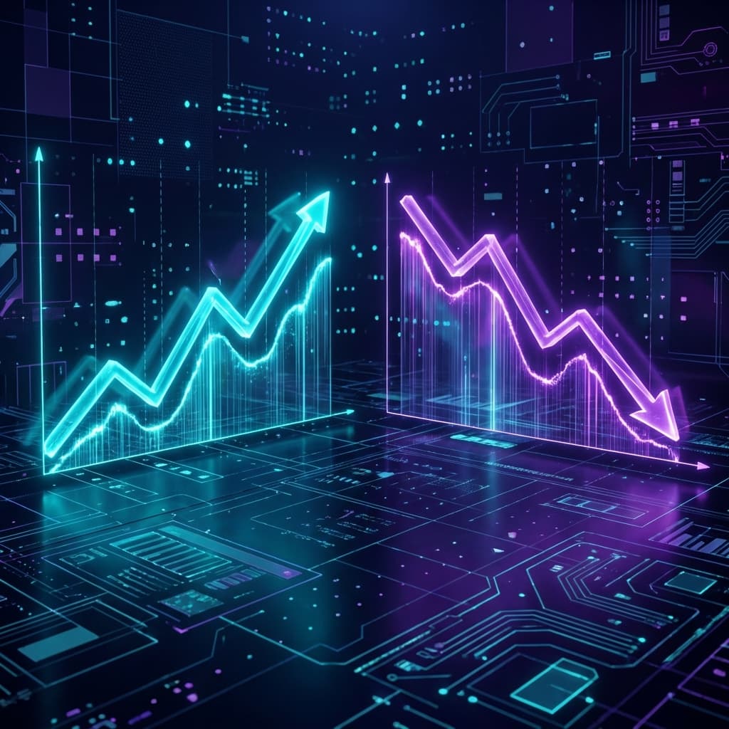 Abstract 3D visualization of ad creative performance data streams