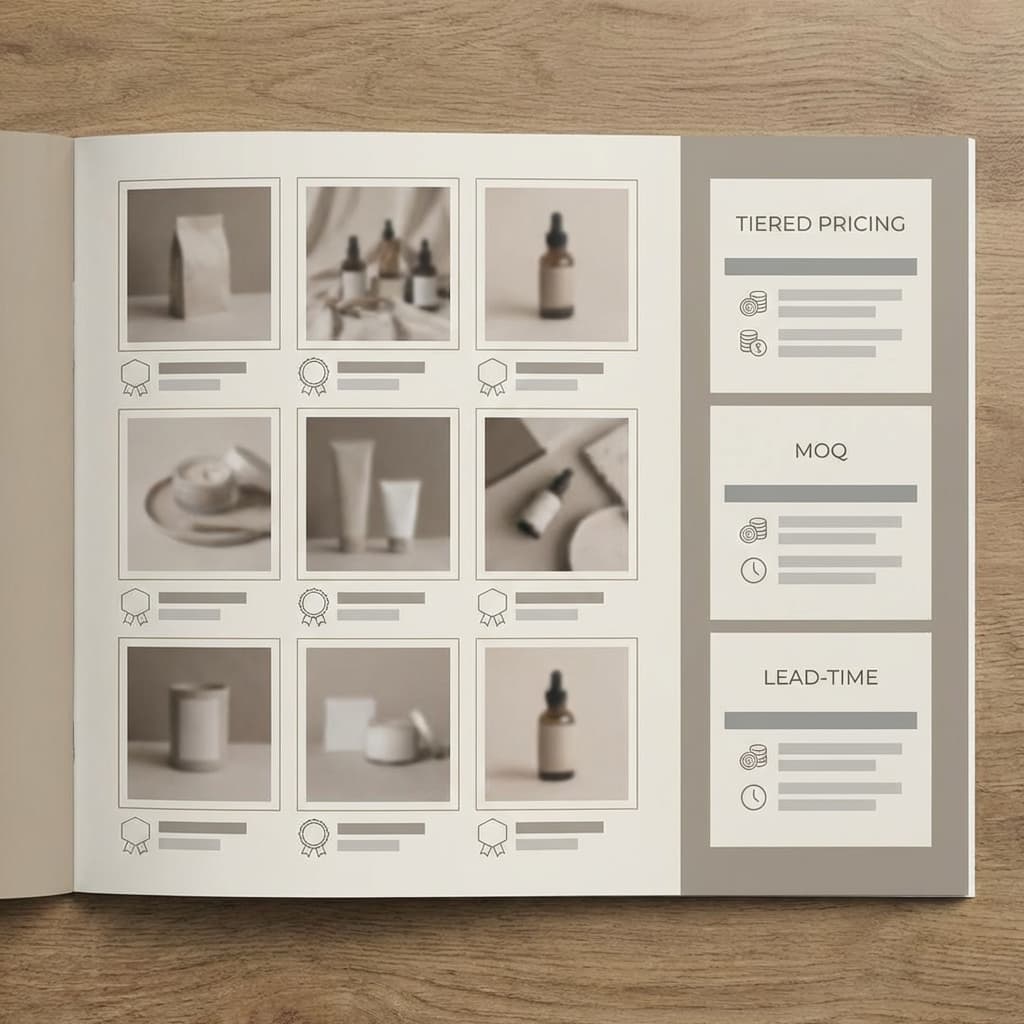 Professional lookbook pricing and terms spread for wholesale buyers