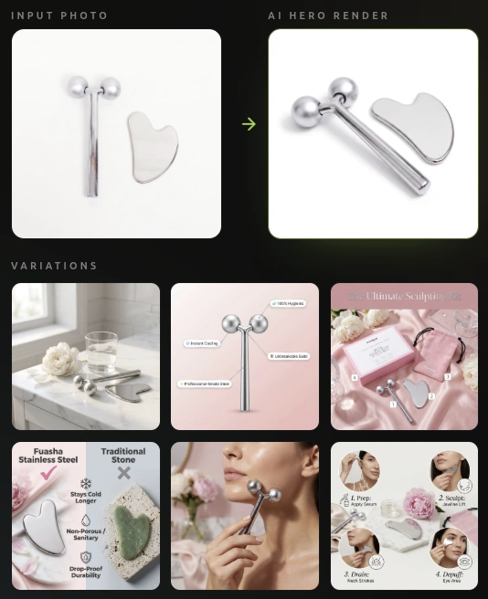 AI analysis of a gua sha roller product for high-end photography reconstruction